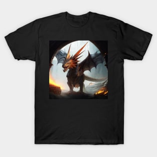 Evil Dragon with Metallic Wings in a Cave T-Shirt